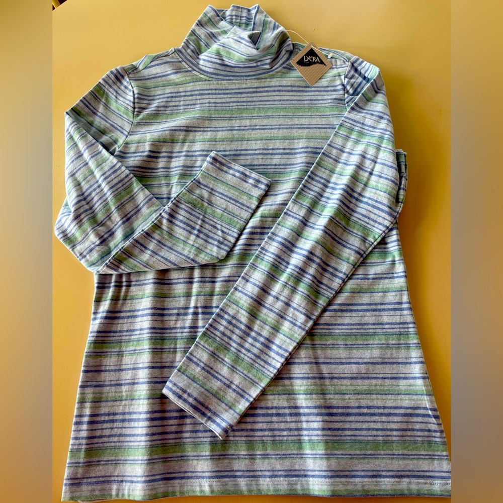 LL Bean New! striped blue and green turtleneck, size M